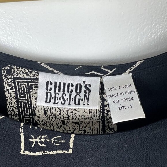 Vintage Chicos Jumper Maxi Dress Sz M Asian Print 90s Relaxed Fit Retro Resort - Picture 5 of 8